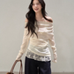 Lace Off Shoulder Knit Tops WDB0020