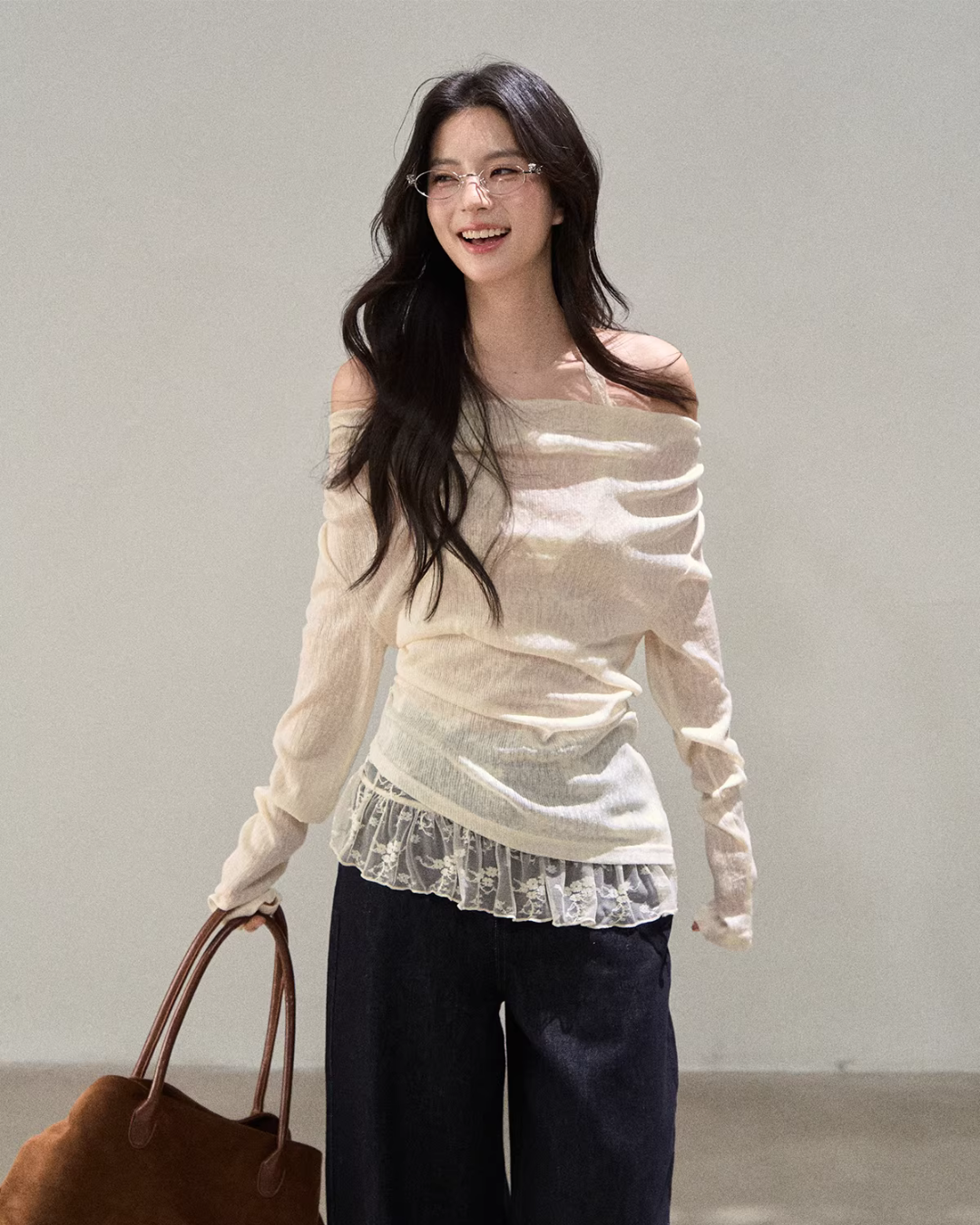 Lace Off Shoulder Knit Tops WDB0020