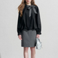 Ribbon Collar Long-Sleeve Blouse / Polka Dot Skirt NEP0002