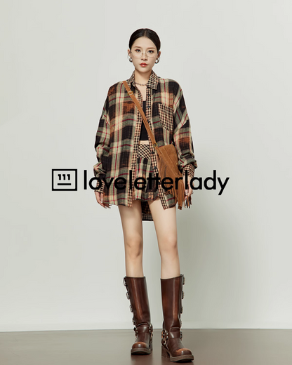 Orange Plaid Oversize Shirt / Skirt LLA0283