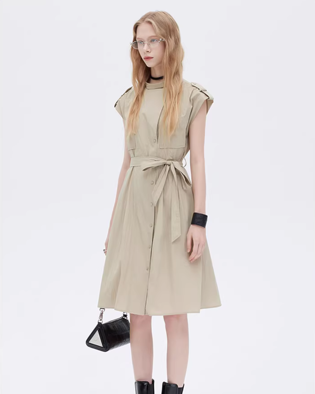Flap Pocket French Sleeve Shirt Dress SHN0037