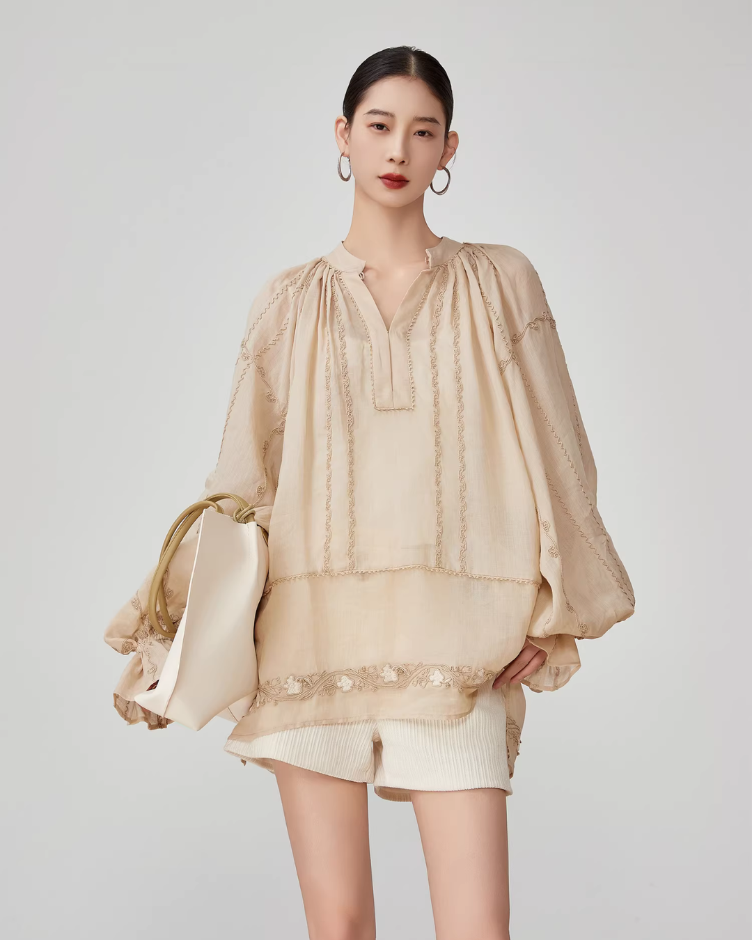 Sleeve Gather Lawn Blouse FER0046
