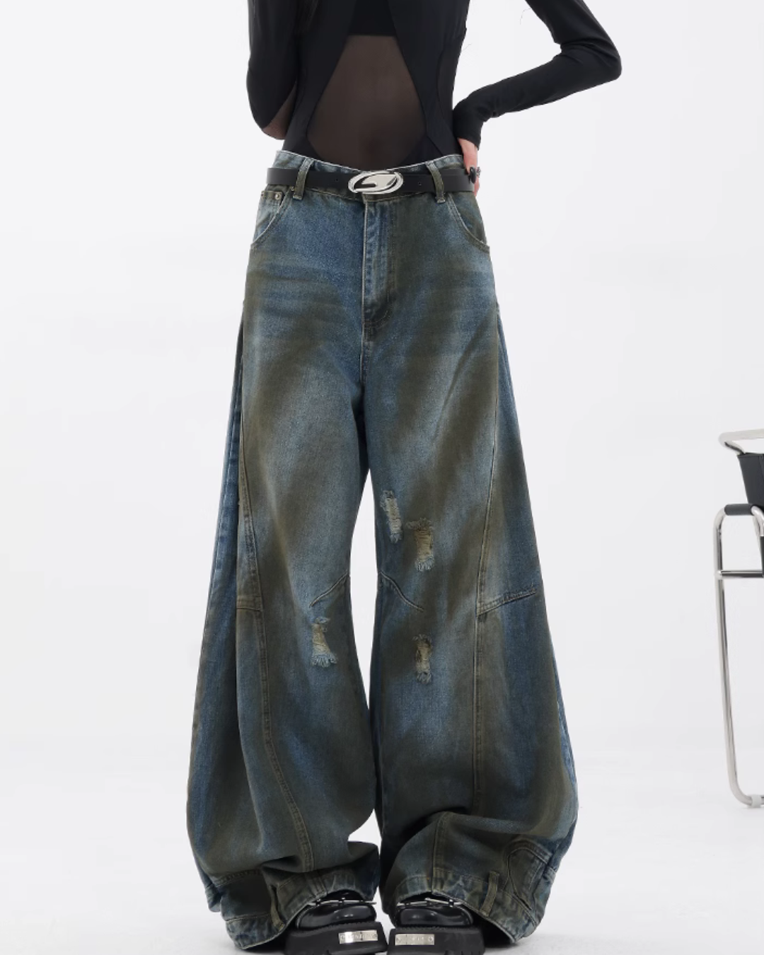 Vintage Distressed Washed Denim Pants KNH0010