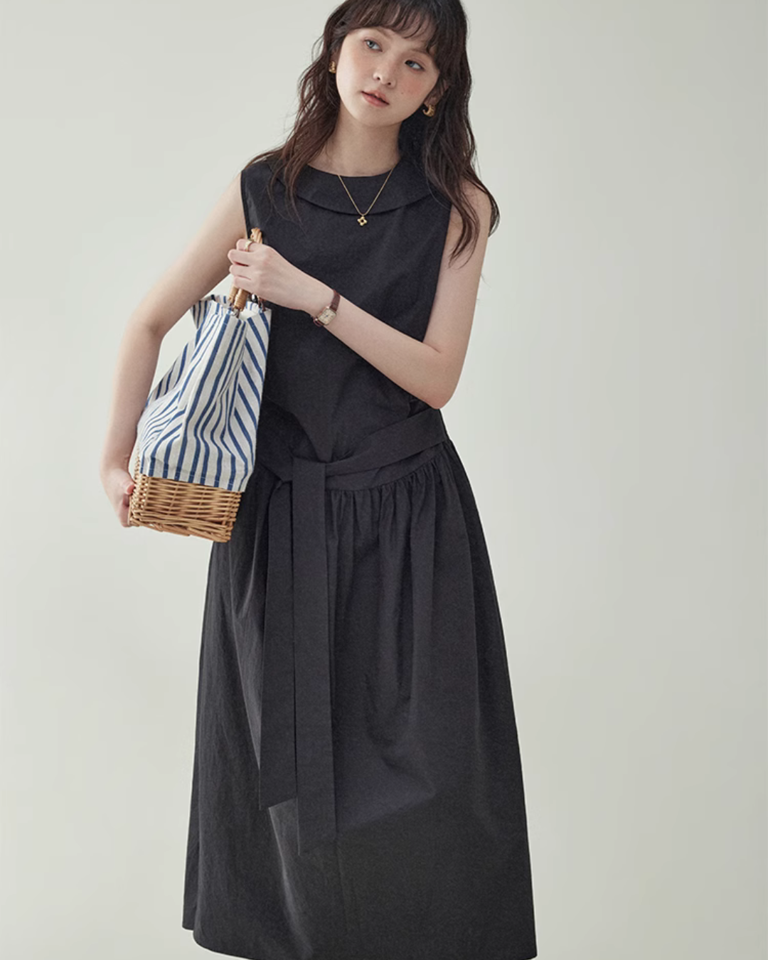 Black Waist Belt Sleeveless Dress AMU0029