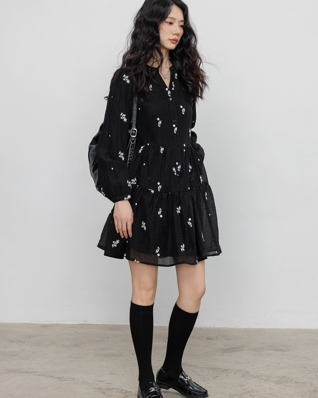 Flower Patterned Flare Dress VAS0146