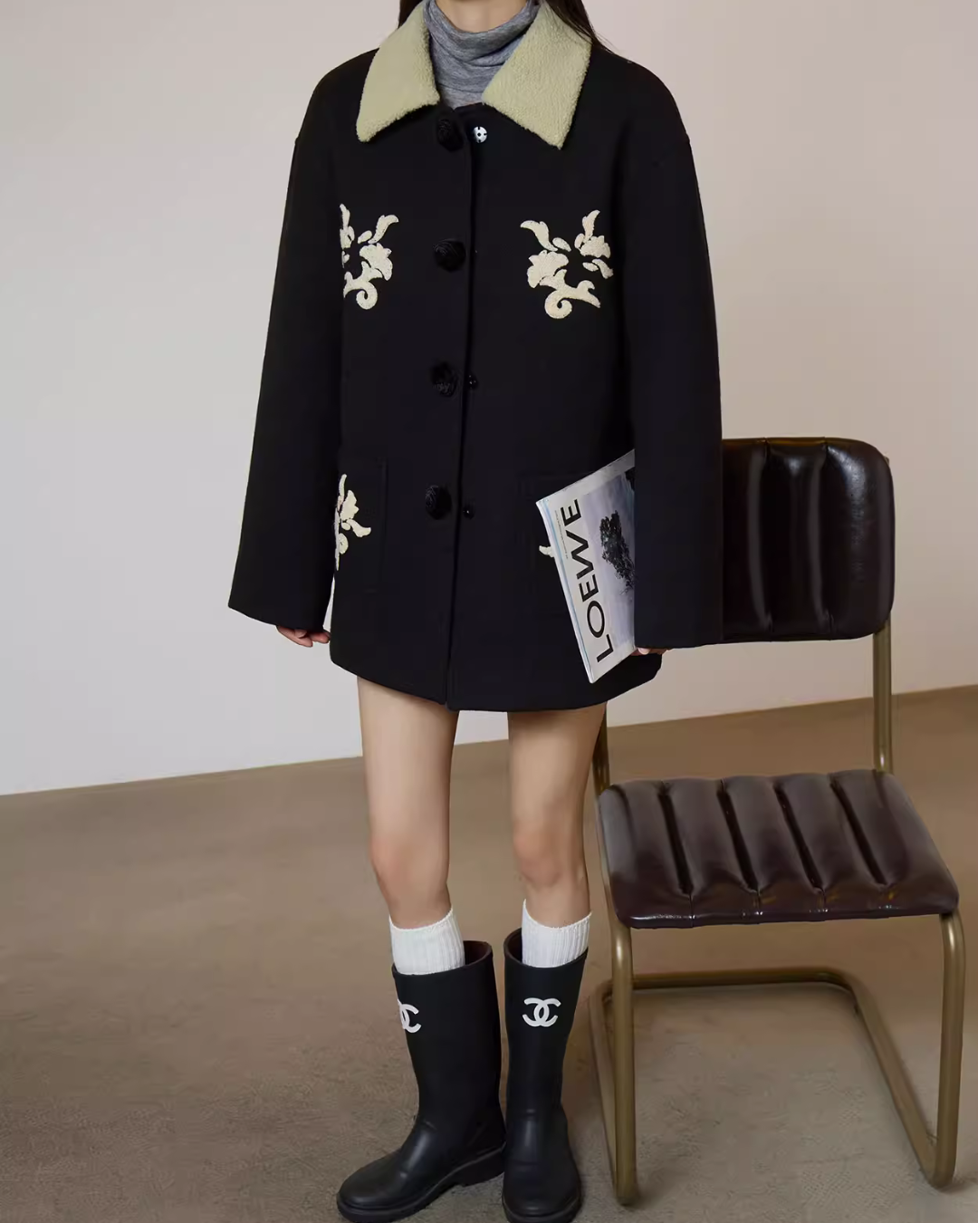 Vintage Embroidered Collar Wool Coat SUY0022