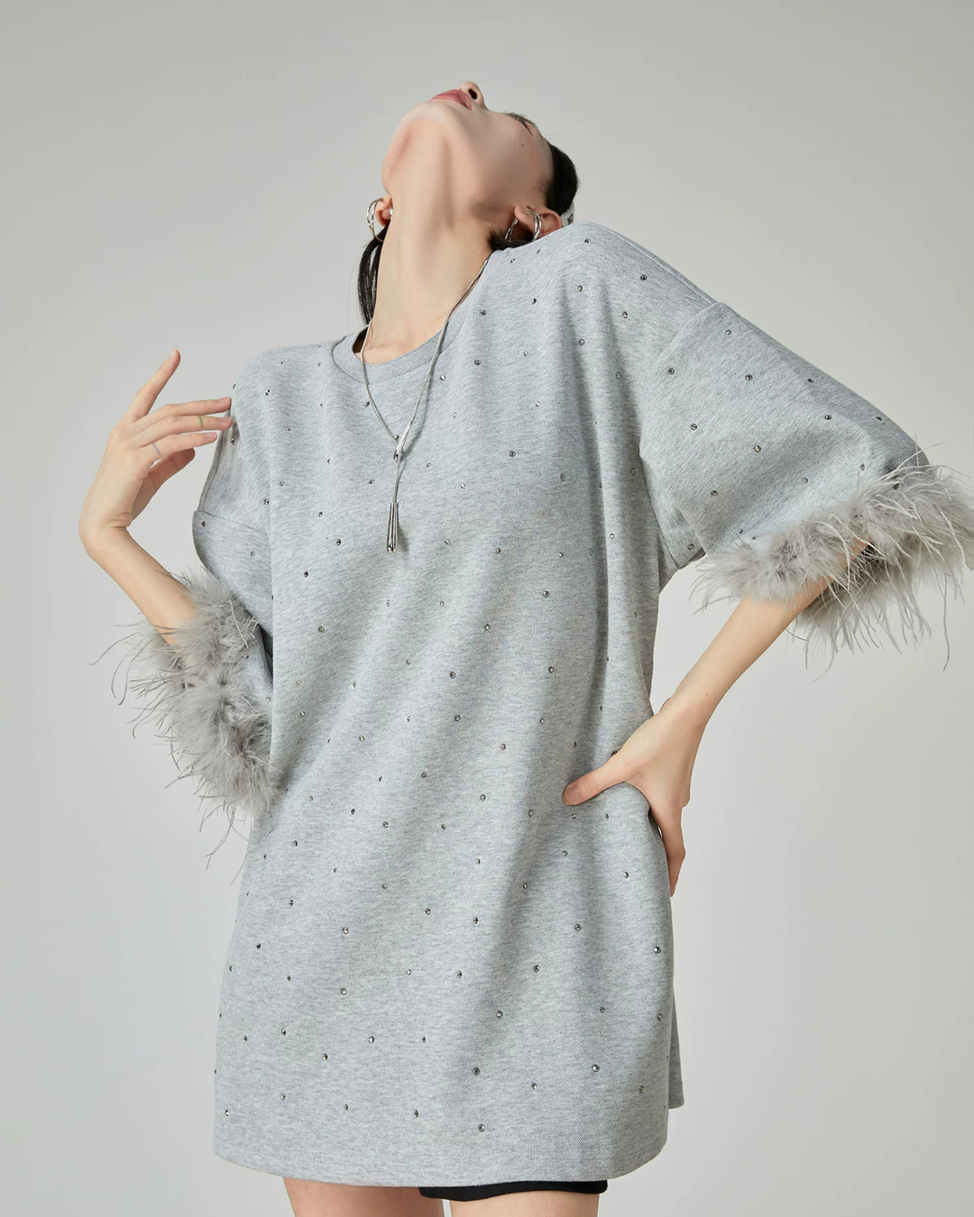 Feather Sleeve Jewel Mini Dress FER0127
