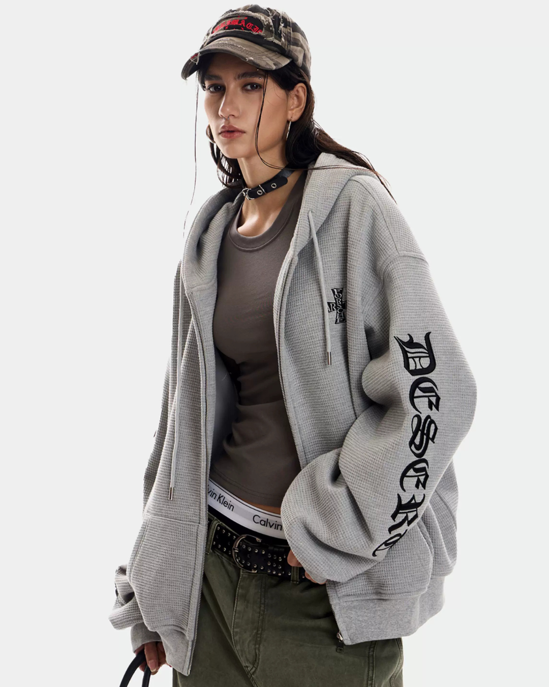 Waffle Knit Hoodie Zip-up Jacket ZTS0016