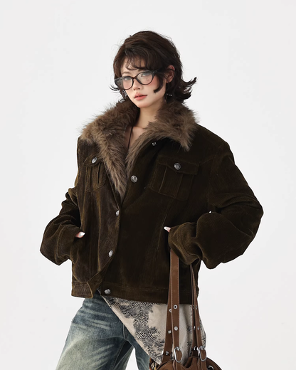 Fur Collar Corduroy Jacket  ACS0351