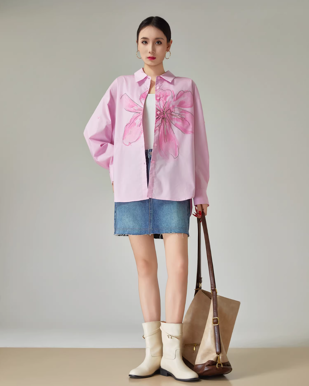 Flower Print Long-Sleeve Shirt FER0075