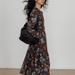 V-Neck Linen Print Elegant Dress VAS0151