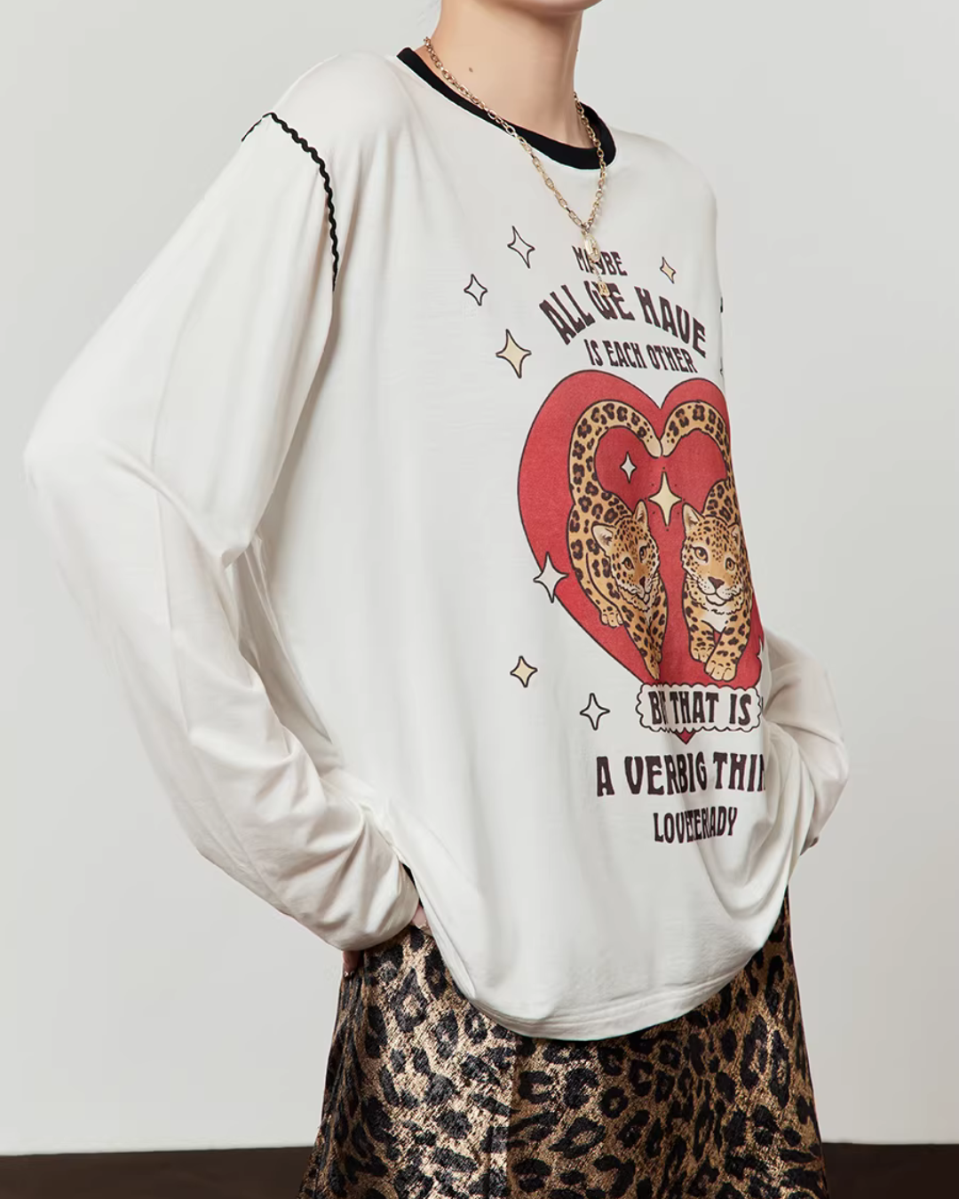 Love Tiger Long-Sleeve Top / Leopard Mini Skirt LLA0642