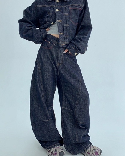 Dark Blue Wide Denim Pants YLS0904