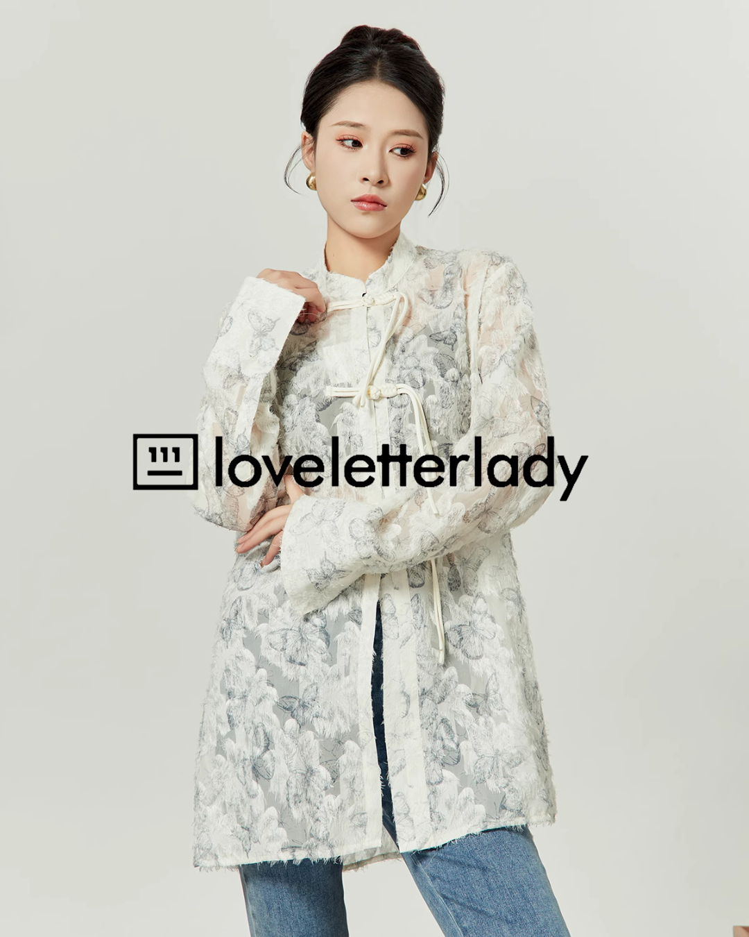 White Chinese Butterfly Shirt LLA0052