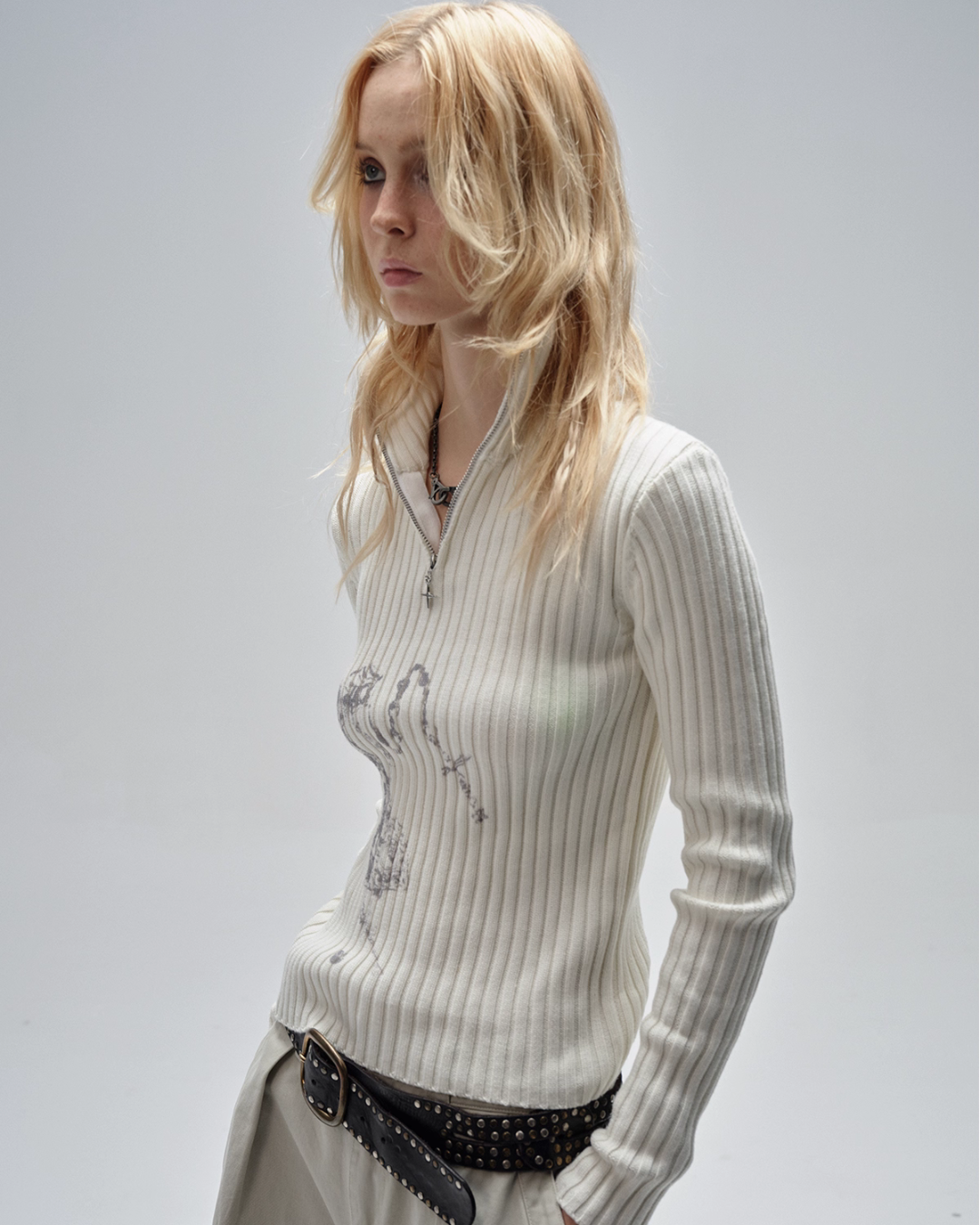 Half-Zip Ribbed Knit Top WAT0005