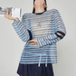 Striped Mesh Long-Sleeve T-Shirt FER0362
