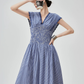 Gingham Check Shirring Long Dress FER0249