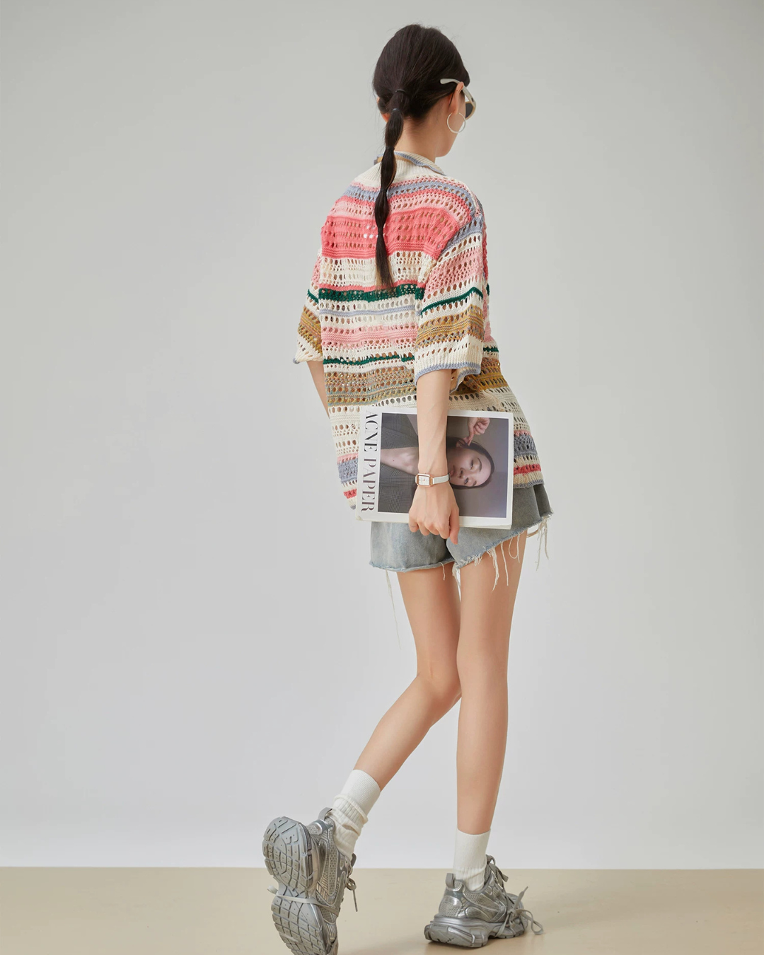 Multi-Border Openwork Polo Knit FER0224