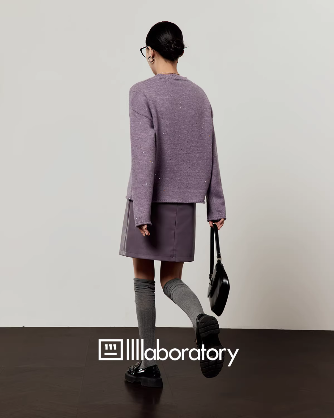 Embroidered Sequin Knit Top / Purple Mini Skirt LLA0620