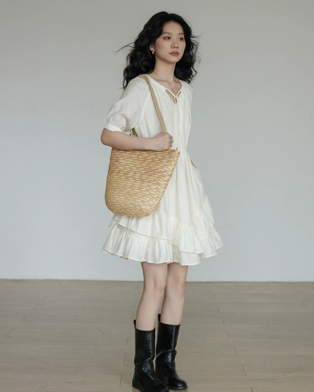 V-Neck Tiered Mini Dress VAS0201