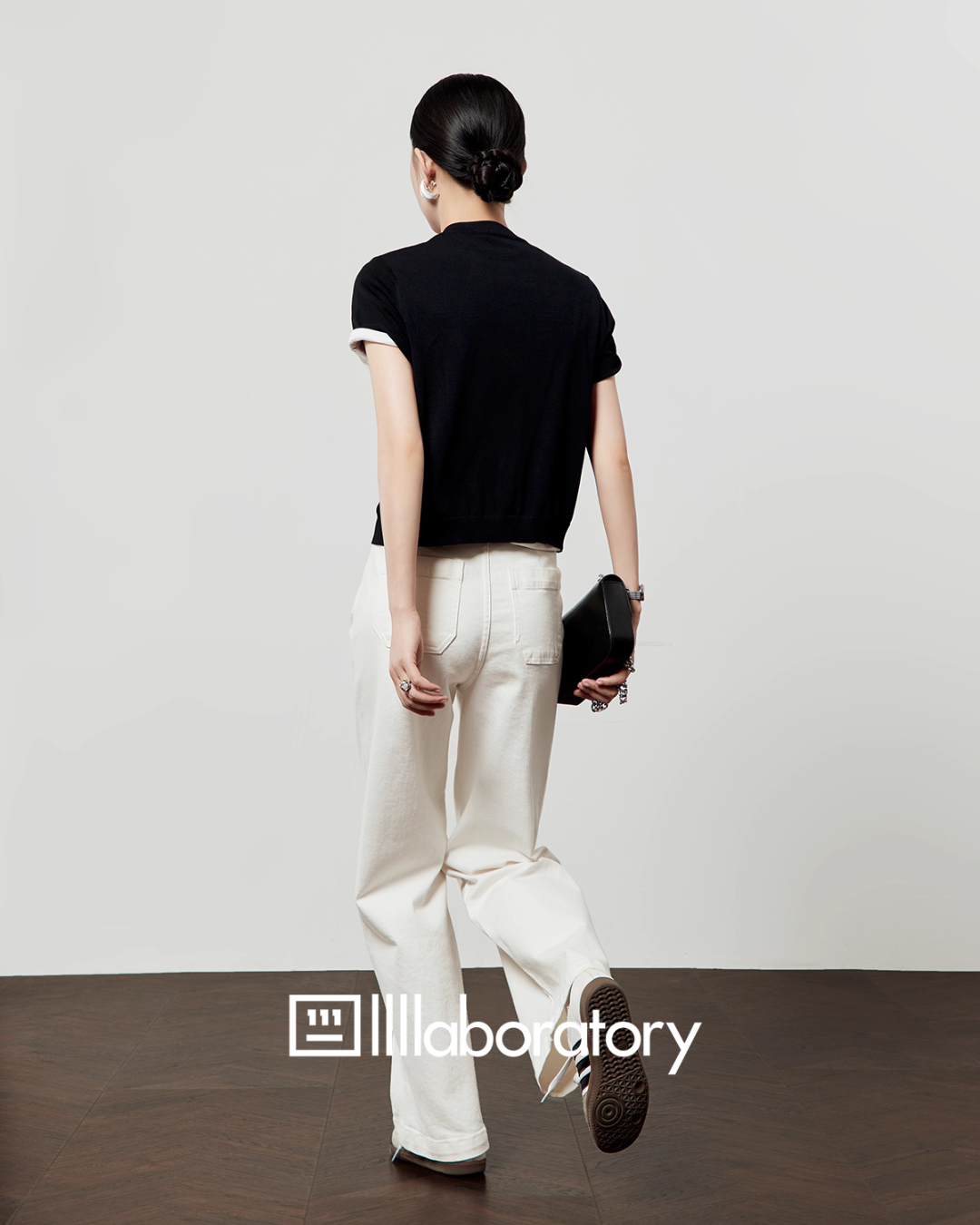 Color Block Stripe Knit / White Denim Pants LLA0496