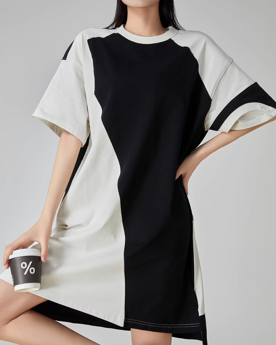 Diagonal Switch Asymmetry T-Shirt Dress FER0109