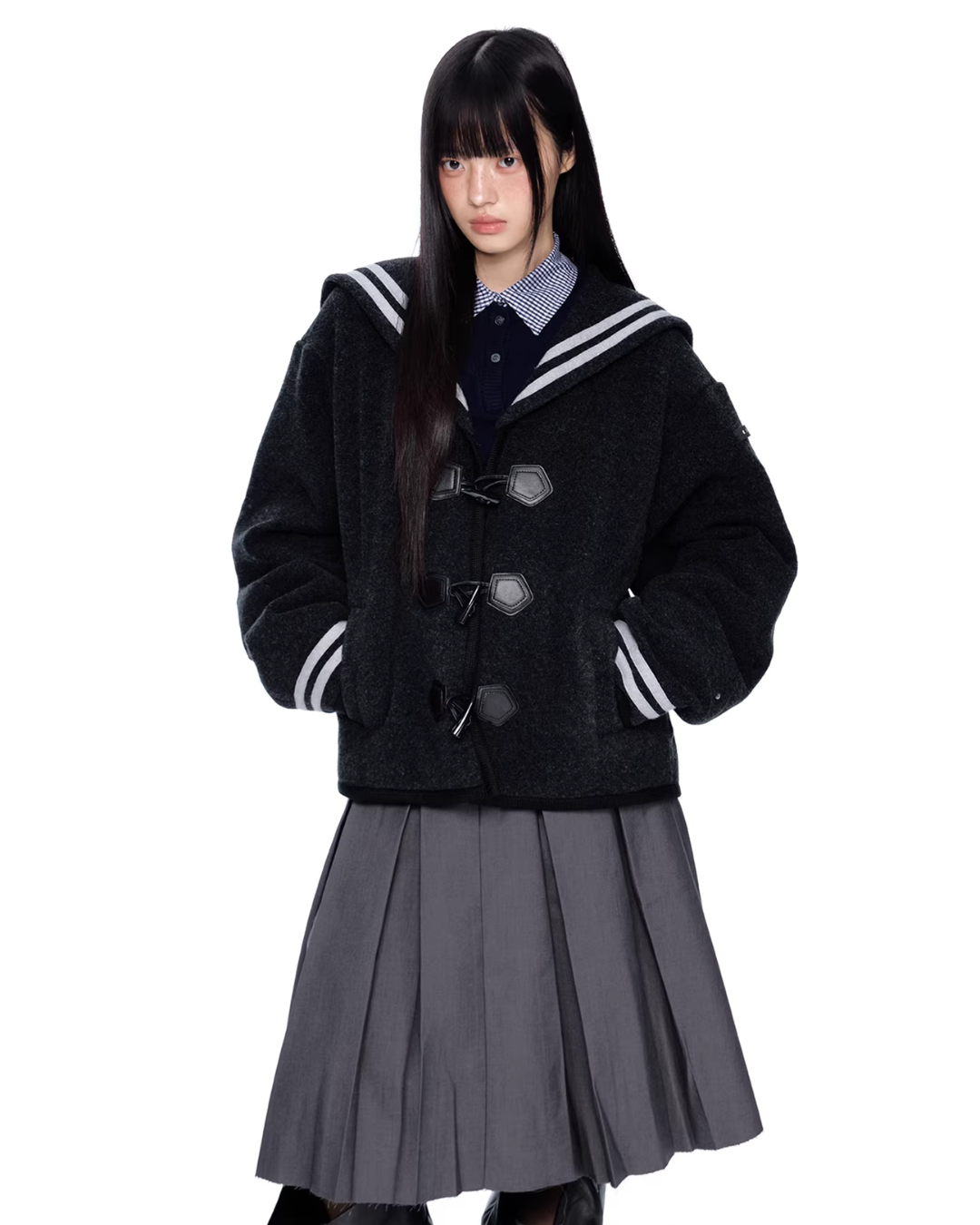 Sailor Collar Duffle Coat EZK0096