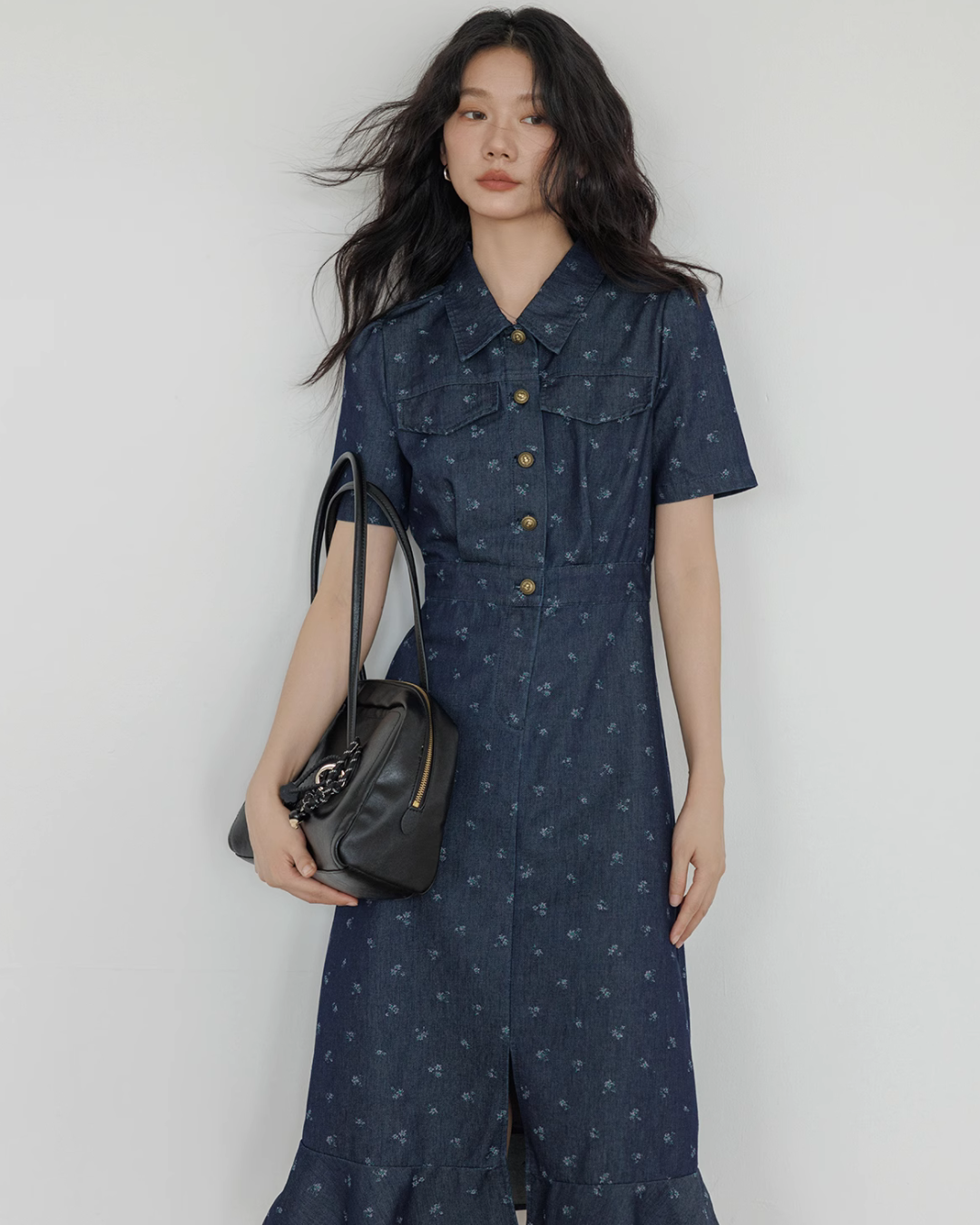 Floral Denim Shirt Dress VAS0088