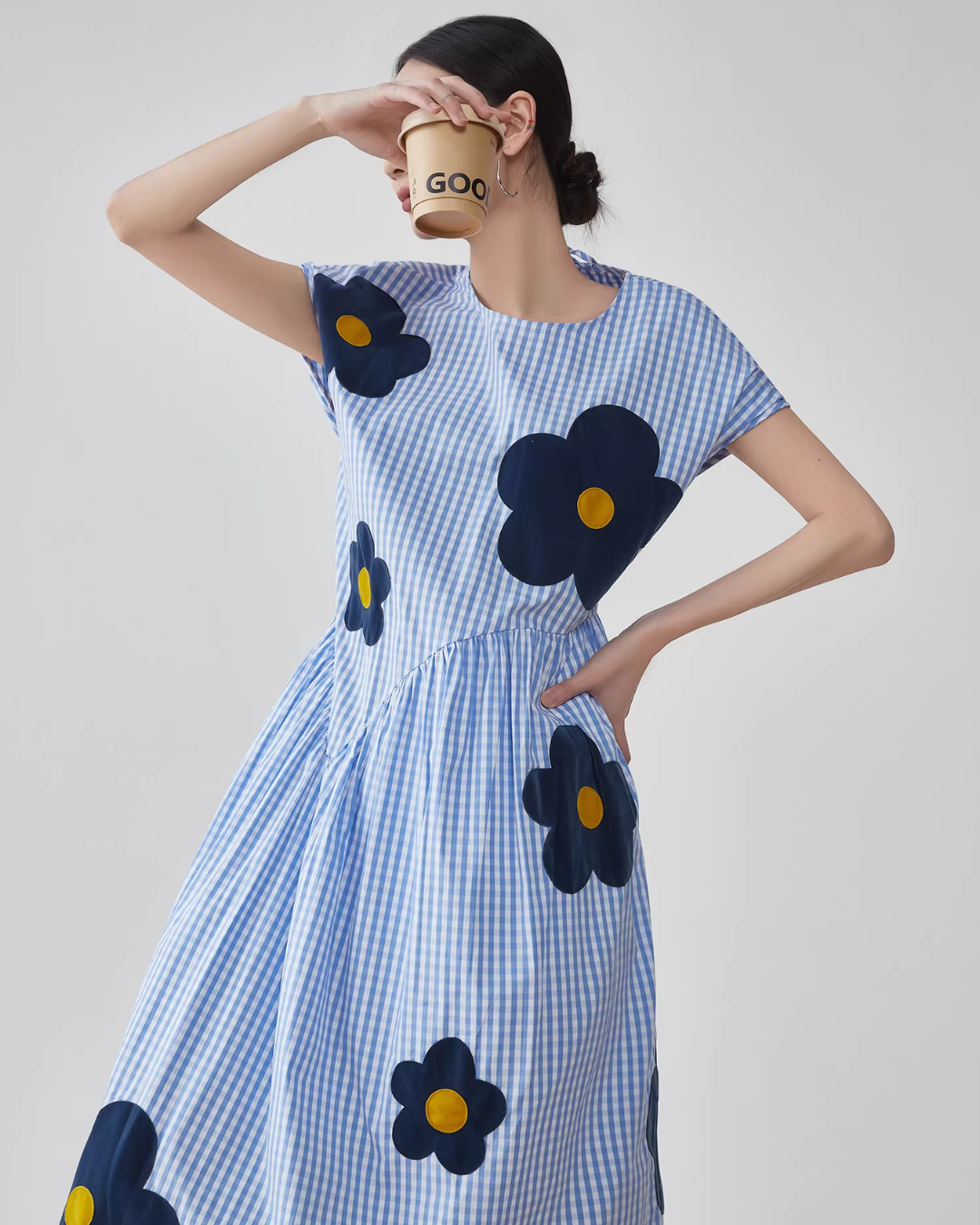 Floral Plaid Short-Sleeve Shirt Dress FER0092