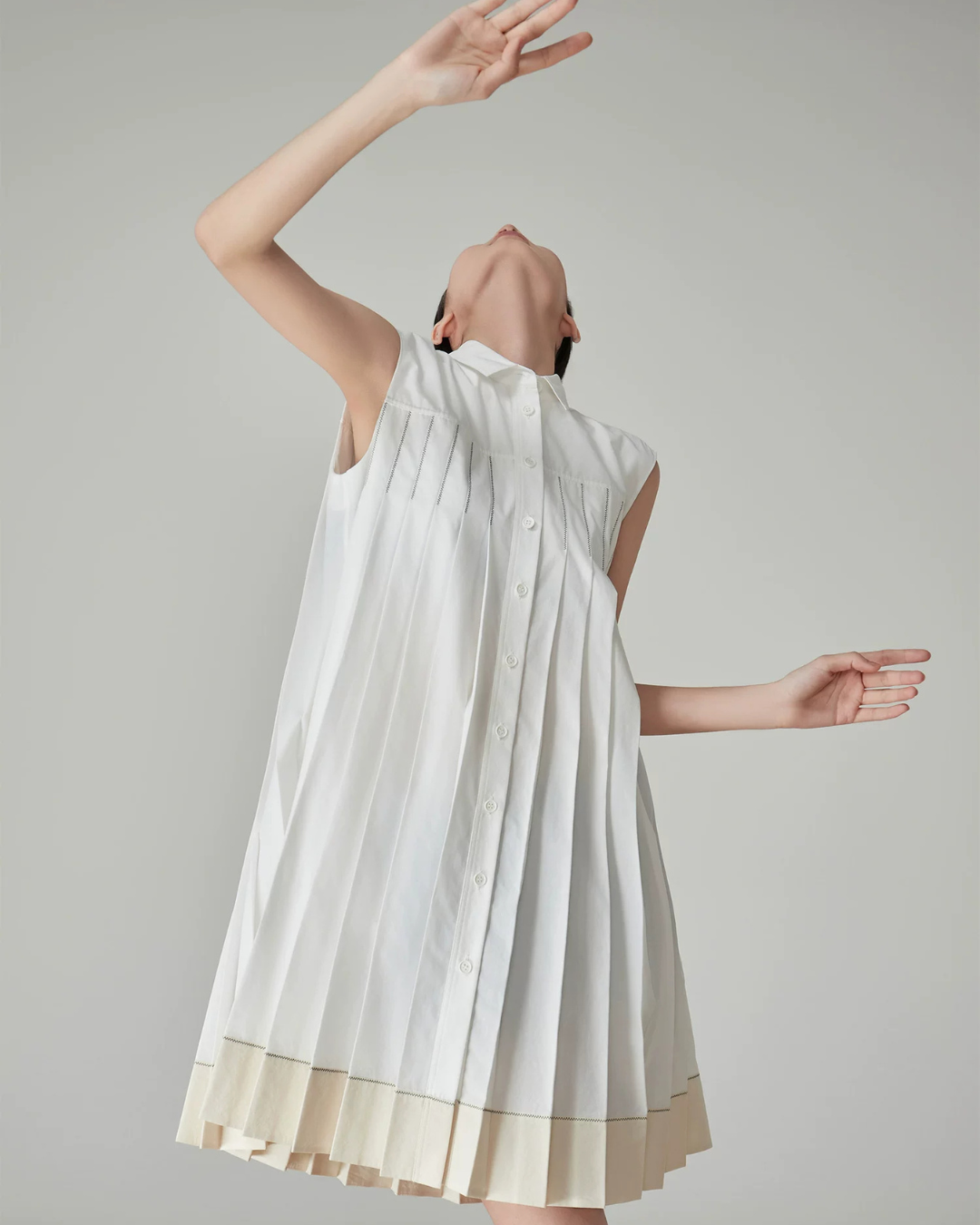 Sleeveless Shirt Pleated Dress FER0174
