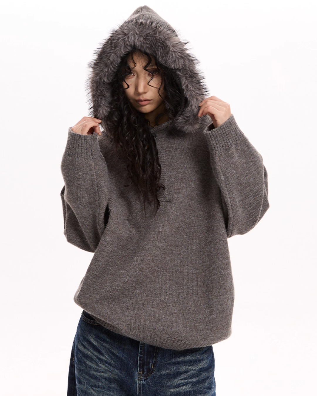 Fur Hood Knit Top VAT0019
