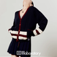 V-Neck Knit Cardigan/A-Line Mini Skirt LLA0579