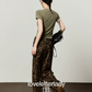 Leopard Graphic Short-Sleeve Cropped T-Shirt / Leopard Long Pants LLA0659
