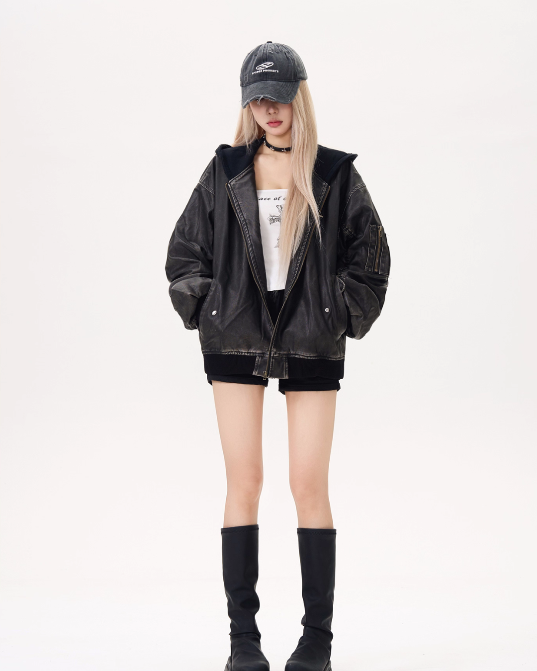 Leather Padded Bomber Jacket MAD0007