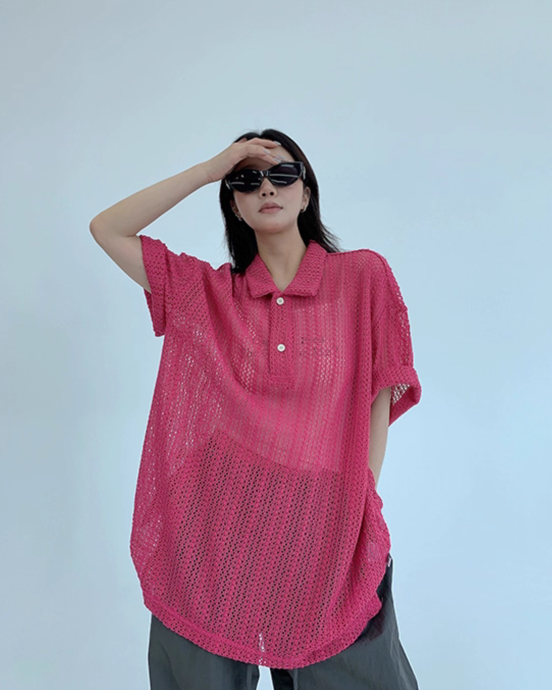 Mesh Polo Knit Top YLS0890