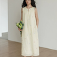 Flower Embroidery Pearl Button Long Dress VAS0203