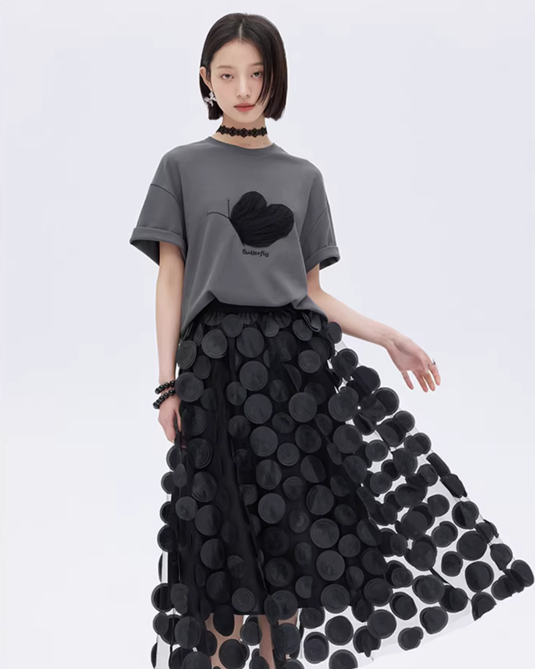 Butterfly Embroidery Short Sleeve T-Shirt SHN0012