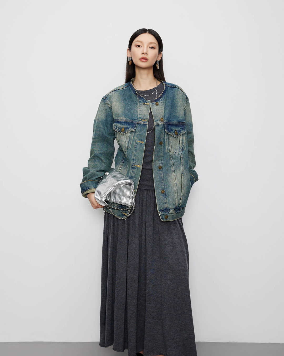 Collarless Short Denim Jacket JLC0005