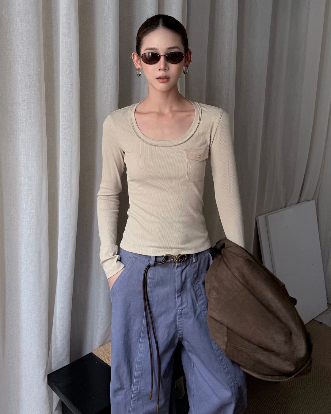 U-Neck Pocket Long Sleeve T-Shirt WWP0005
