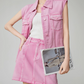 Rose Pink Denim Vest / Mini Skirt FER0011