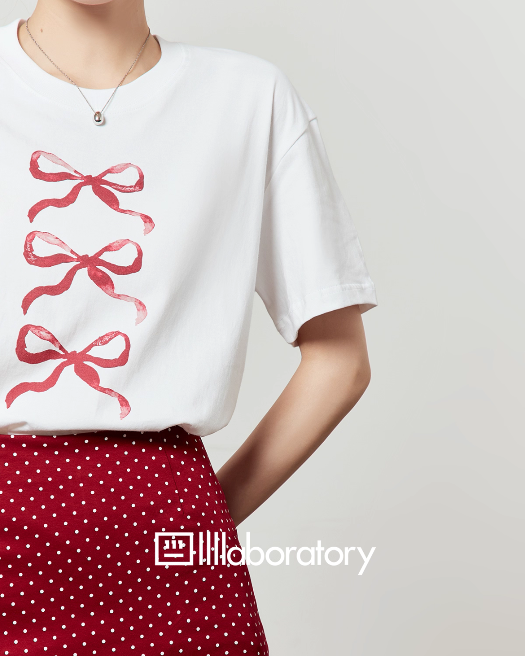 Ribbon Print T-Shirt / A-Line Mini Skirt LLA0486