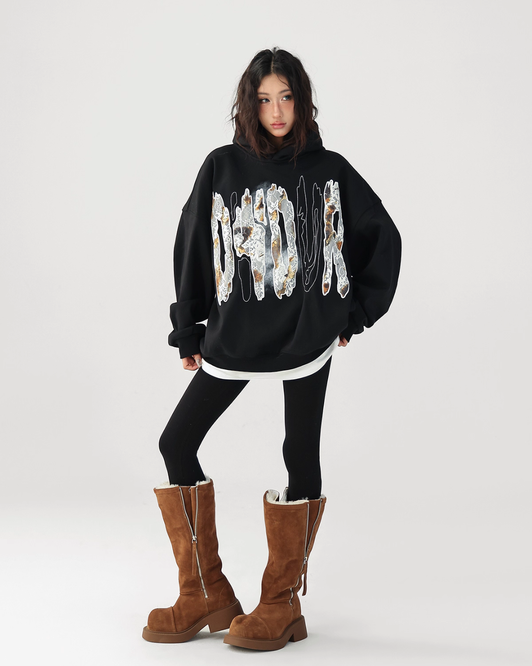 Lace Burnout Embroidered Hoodie ACS0342