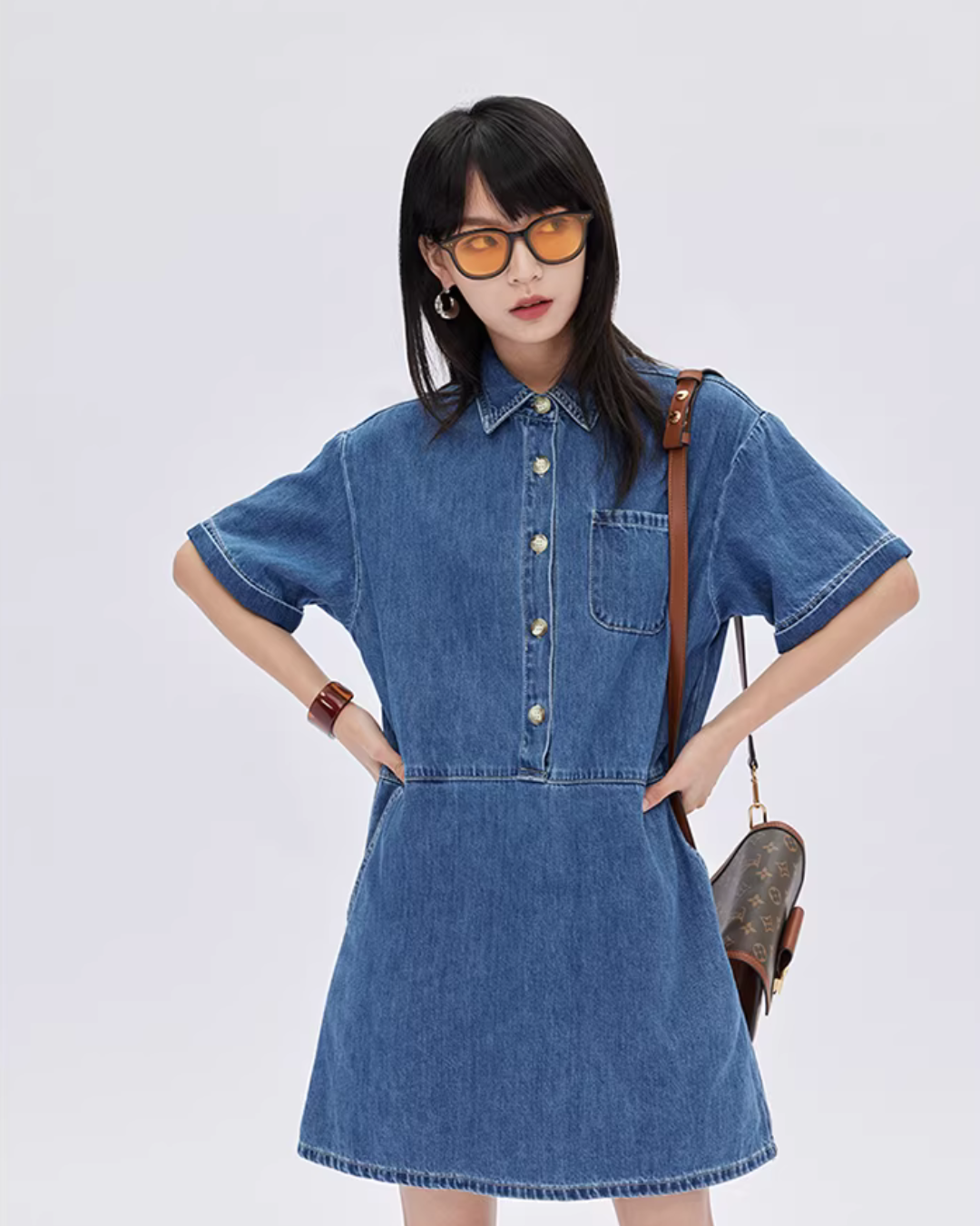 Polo Collar Denim Shirt Dress SHN0035
