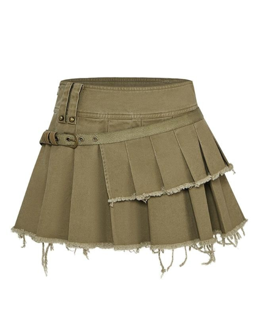 Vintage Khaki Pleated Skirt SAP0021