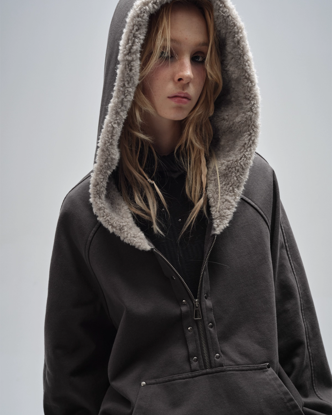 Half Zip Fur Hood Hoodie WAT0020