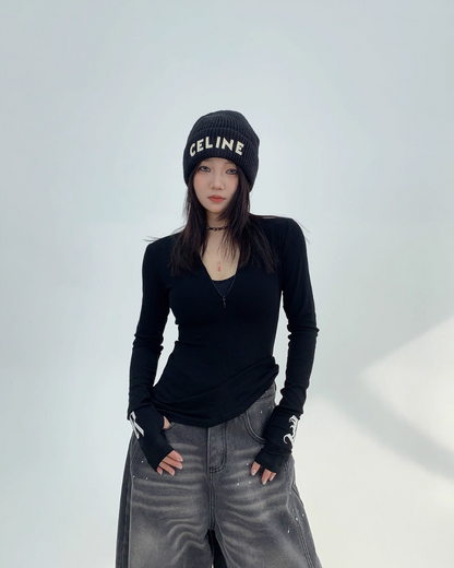Slim Zip Long Sleeve Tops YLS0733