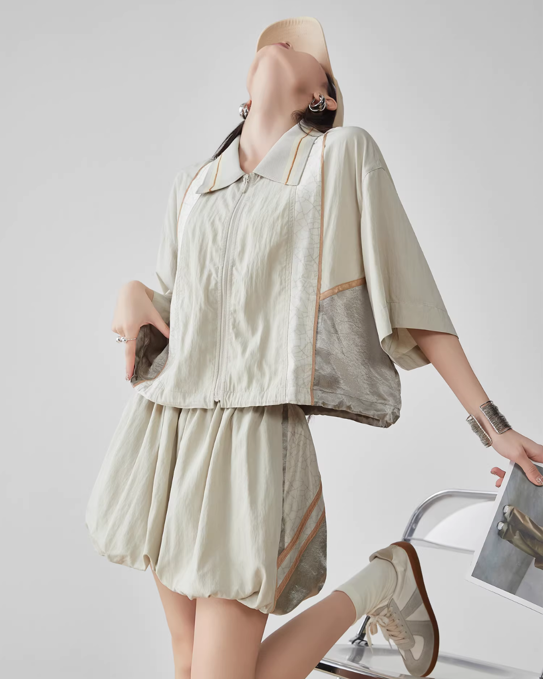 Line Short-Sleeve Jacket / Balloon Short Pants FER0060