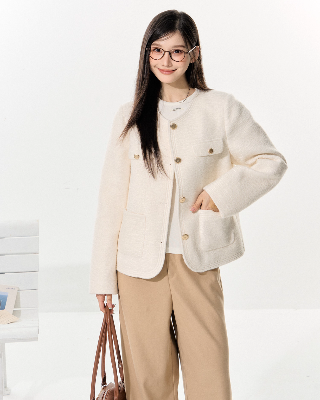 Tweed Jacket/Wide Pants/Long-Sleeve Top ELS0003