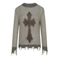 Cross Damage Long Sleeve Knit SAP0012