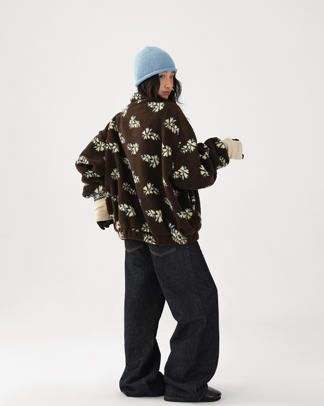 Floral Stand Collar Fleece Jacket ACS0325